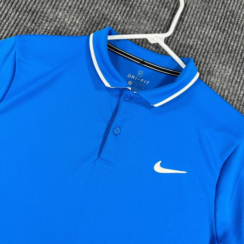 Nike Court Polo Shirt Mens Medium Blue Short Sleeve Dri Fit Golf Tennis Outdoor